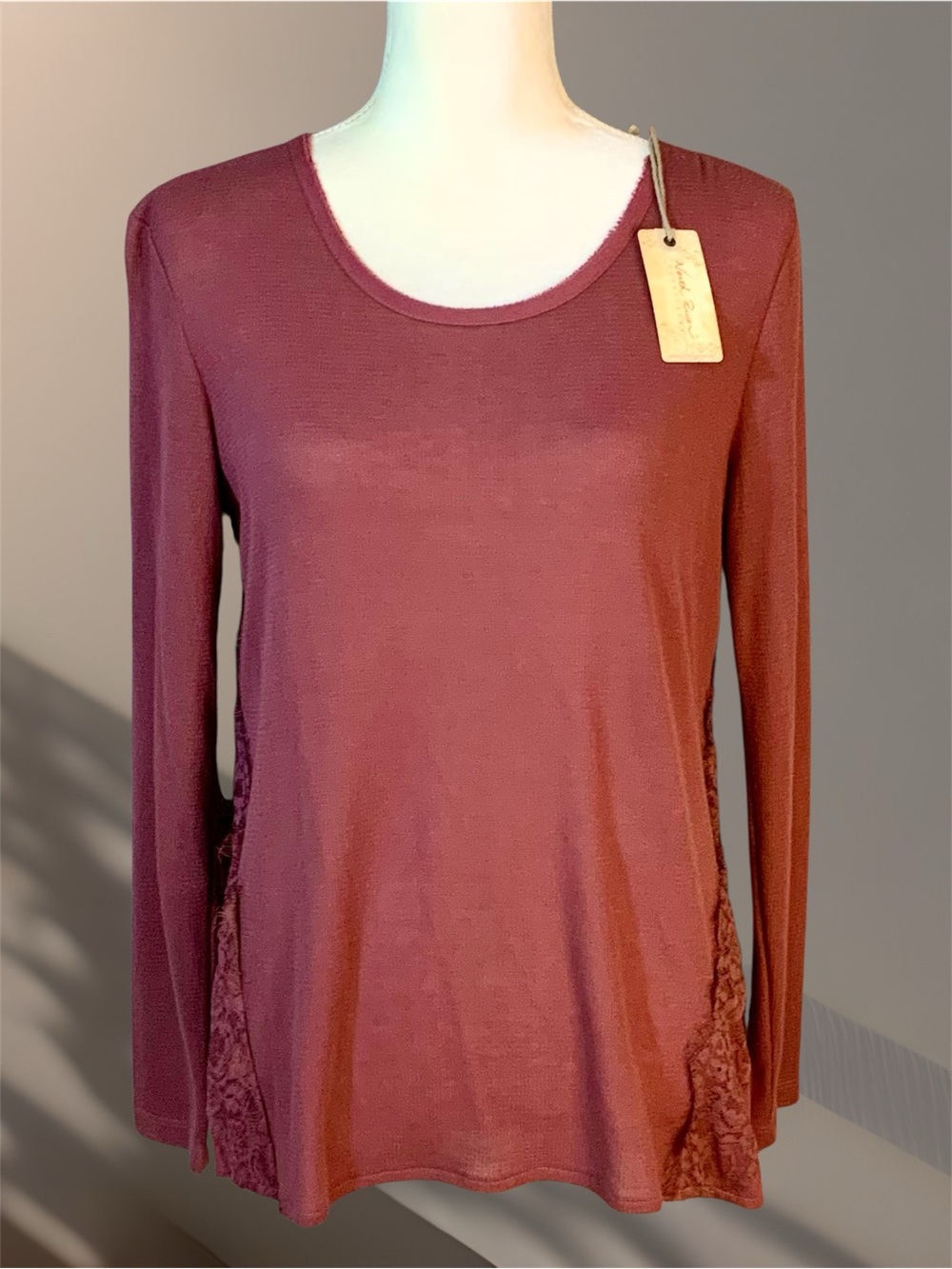 North River Outfitters Long-Sleeve Scoop Neck Top with Lace Side Panels